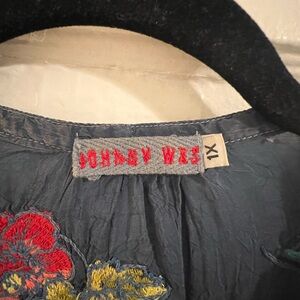 Johnny Was Blue Top with Colorful Embroidery